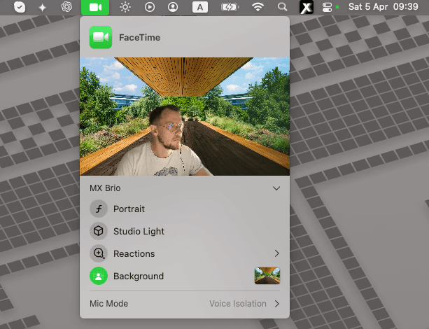 The macOS Video menu showing built-in camera effects